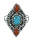Sterling Silver Turquoise And Coral Southwest Ring Size 6-3/4 YX70160